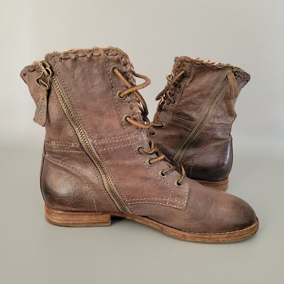 A.S.98 Airstep Brown Boho Biker Leather Chain Side Zip Size EUR 37 US 6.5-7 - Picture 3 of 12